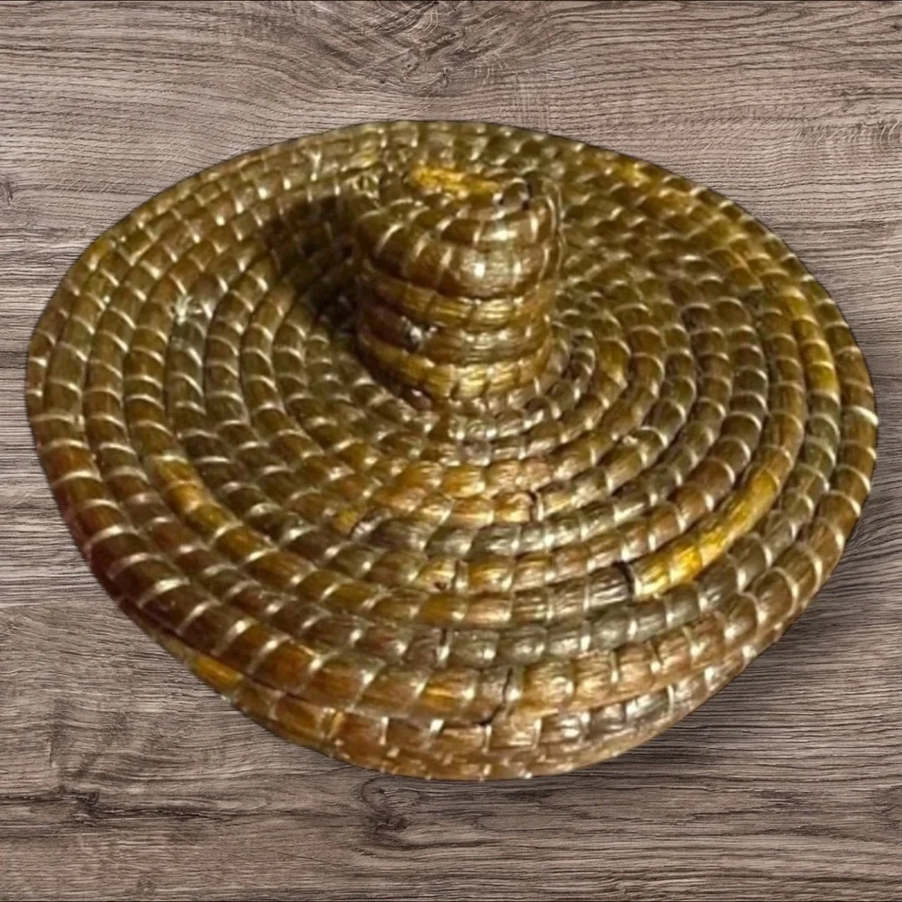 Vintage Handwoven Coiled Basket with Lid Trinket / Storage Box 8.5”